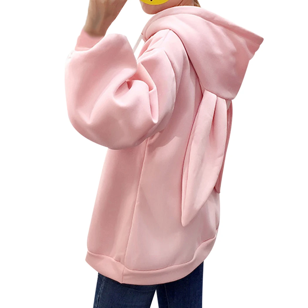 Harajuku Kawaii Pink Hoodies mujeres conejo orejas