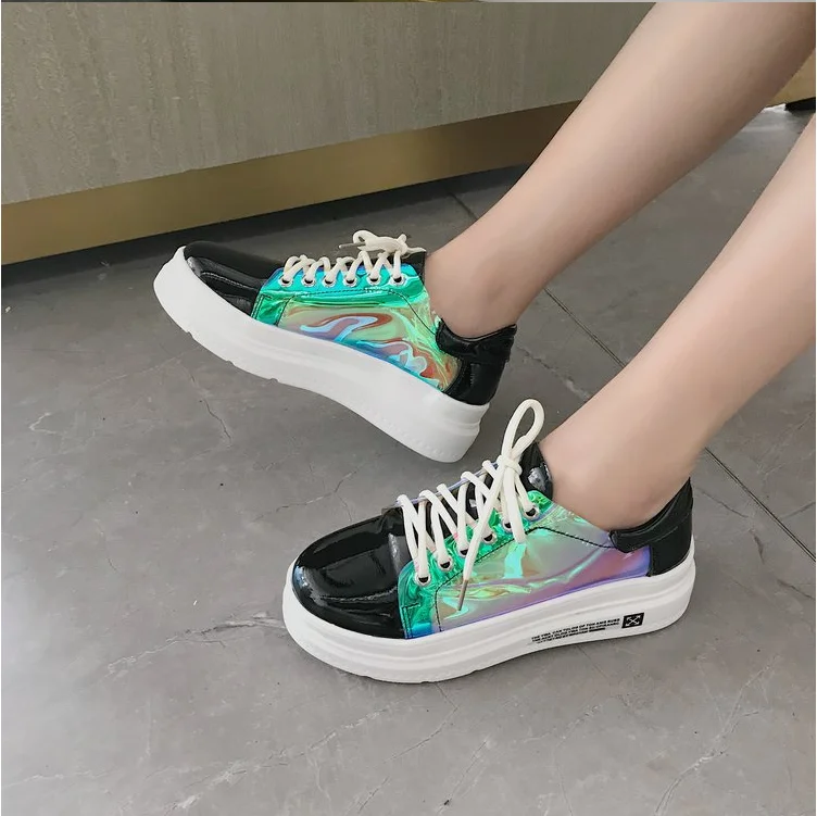 

2019 Spring Female Thick Bottom Sneakers Mixed Colors Round Toe Platform Shoes Women Flats Casual Shoes Ladies Running Shoes