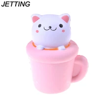 Мягкая Jumbo кошка с чашками кошка медленно поднимающийся телефон ремень эластичная PU бумага для моделирования сжимаемая кружка с кошкой игрушка детская игрушка случайный цвет
