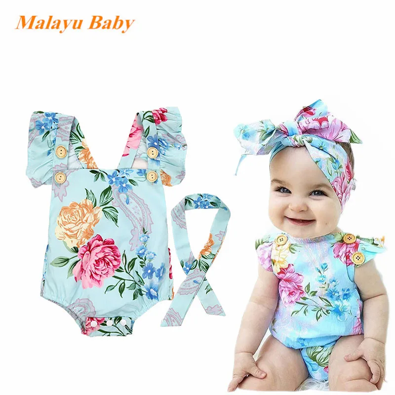

Malayu Baby 2019 Summer New Baby Girl Clothes Set, Flower Camisole One Piece + Turban Two Piece Set Infant Clothing