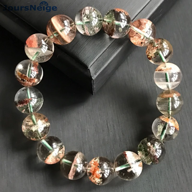 Многоцветные призрачные браслеты с натуральным кристаллом 12 мм браслеты из круглых бусин для мужчин и женщин Подарочный браслет ювелирное изделие