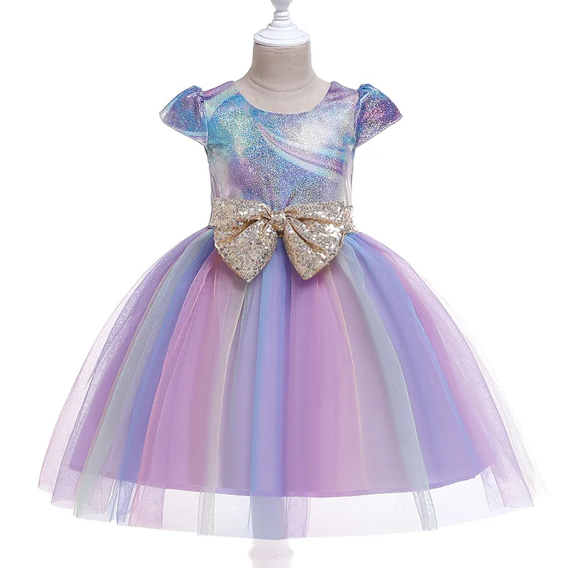 Girls Lace Rainbow Dress Children Sequined Bow Carnival Cosplay Dresses For Kids Birthday Dresses Girls Wedding Party Clothing (9)