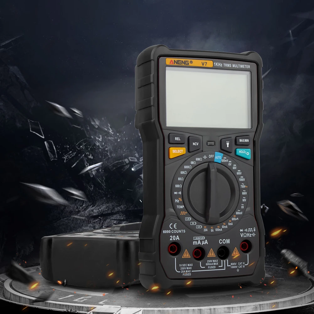 

TRUE RMS 6000 Counts V7 Digital Multimeter Square Wave Voltage Resistance Battery Frequency Temperature Power Meter Test