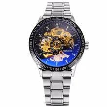 WINNER Luxury Men Auto Skeleton Mechanical Watch Self Winding Stainless Steel Strap Steampunk Montre Homme Wrist