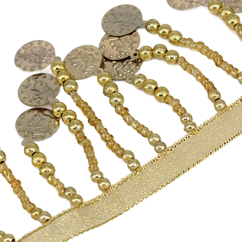 

5yard Gold Bead Fringe Tassel Lace Trimming Belly Dance Dress Applique Scrapbooking Sewing Accessories for Craft Dancewear T1761