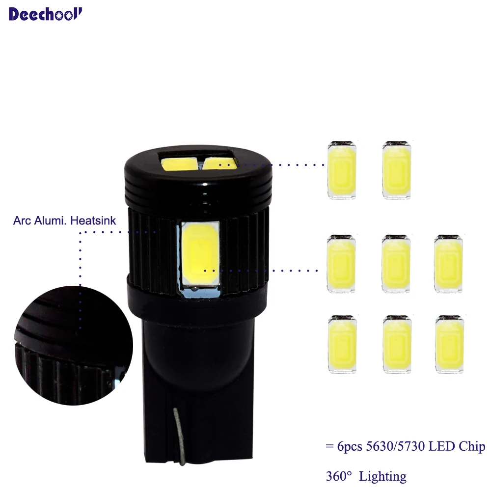 Автомобильная светодиодная лампа deechooll T10 6 шт. W5W 5630/5730 6SMD автомобильная для