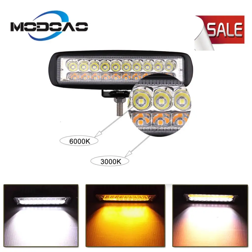 

2 Pcs Fog Lamp 6 inch 60W Dual Led Work Light Bar Combo 3000K 6000K Signal Light for Suv Atv Truck Tractor Off-Road Boat