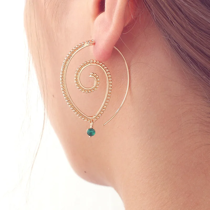 Trendy Gold Silver Color Round Spiral Earrings For Women Brinco Earings Oorbellen Hoop Earrings Alloy Pendientes Earring