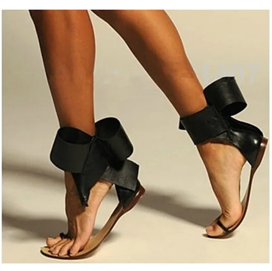 New Red Beige Leather Ankle Bow Tie Flats Women Sandals Casual Shoes Woman Gladiator Sandals Women Flip Flops Sandalias Mujer (3)