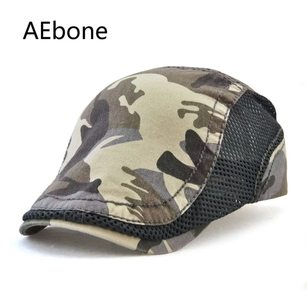 AEbone Camouflage Flat Caps for Men Mesh Berets Hats Summer Leisure Sun