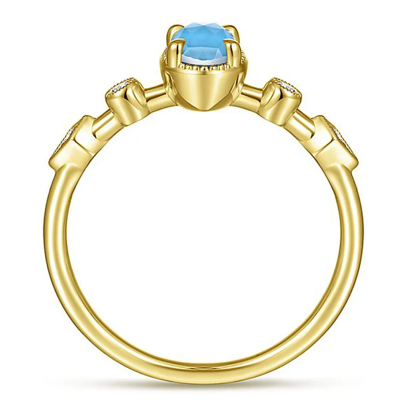 Elegant Gold Color Ring Chic Oval Blue Scrub Main Stone Rings For Women OL Daily Wear Cocktail Anel Mujer Fashion Jewelry B1441 (1)