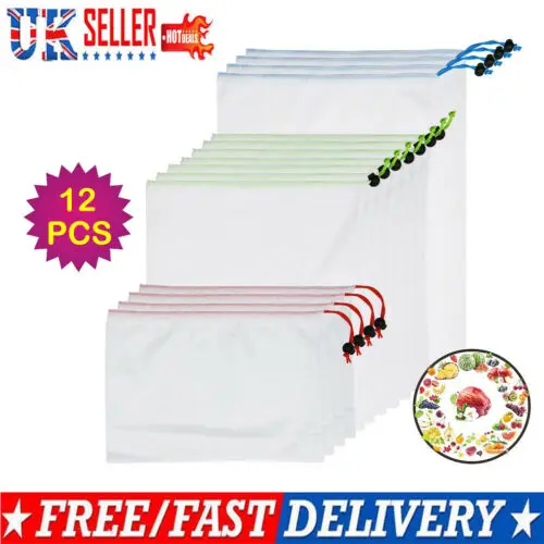 

12 pcs Reusable Mesh Produce Bag for Zero Waste Fruit Veg Plastic-Free Vegetables Loose Storage Bags