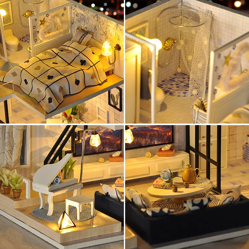 DIY Doll House Wooden Dollhouse Assemble Kit Toy Handmade Miniature Loft with Furniture Doll Houses for Children Gift Toys