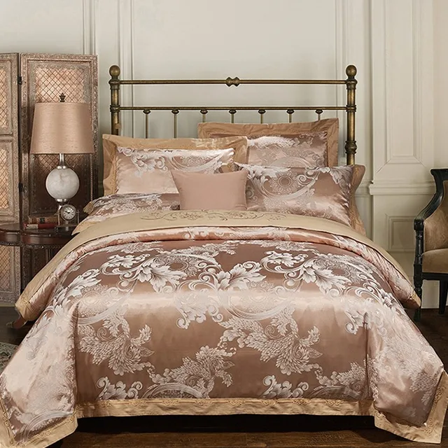 Luxury Gold Bedding sets duvet cover set Jacquard bedspreads Satin