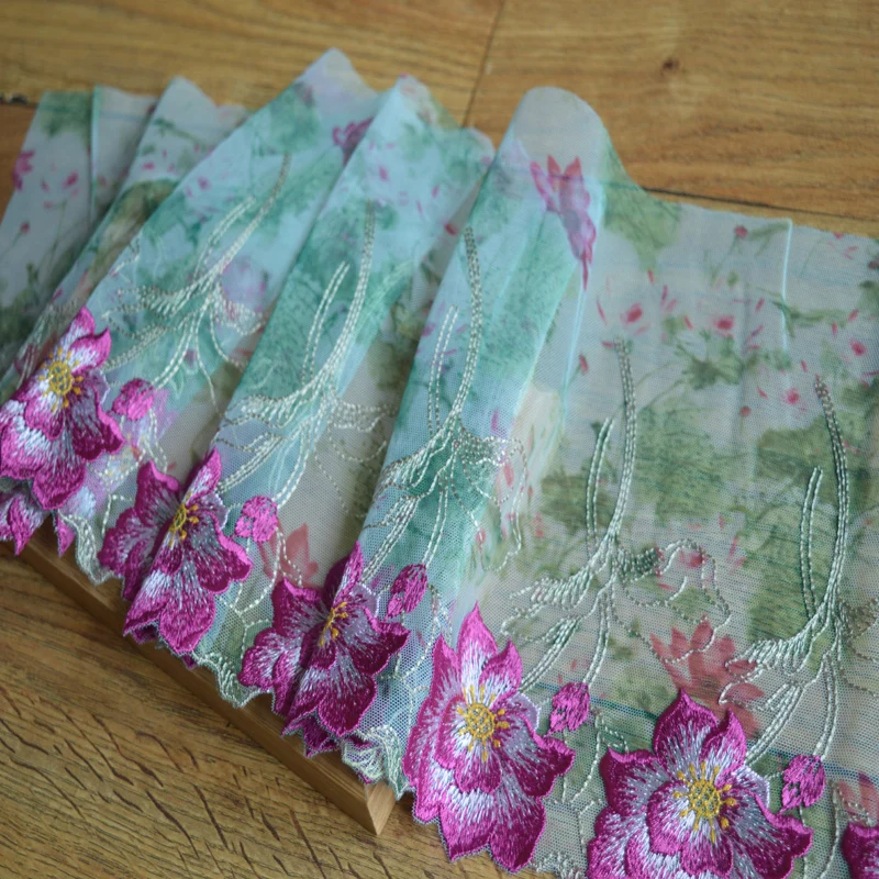 Purple Flower Green net gauze embroidery cloth art DIY lace lace dance