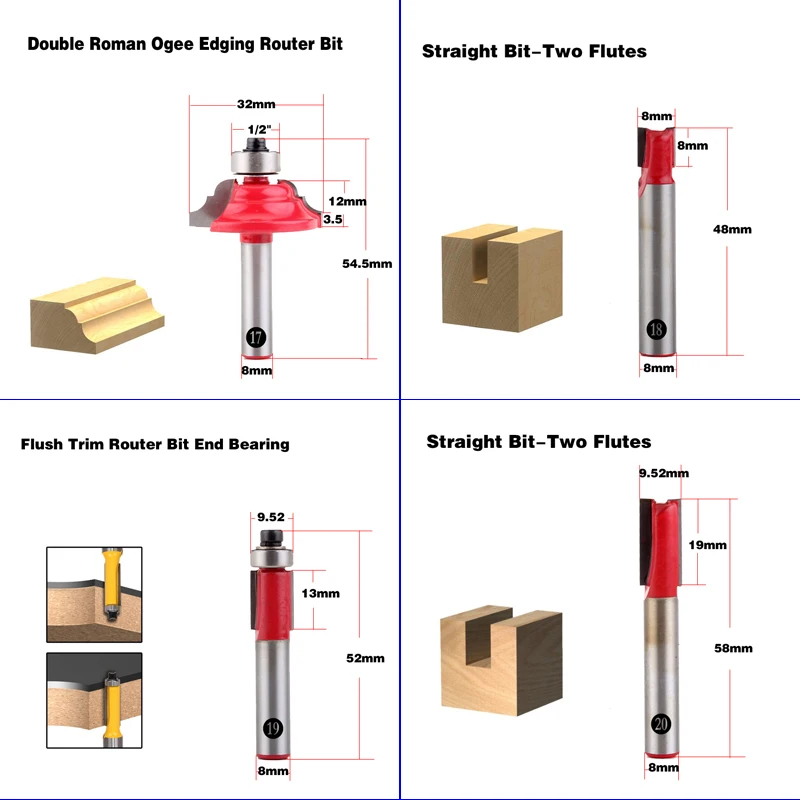 1 шт. 8 мм хвостовик древесины маршрутизатор бит прямой Концевая фреза триммер очистка заподлицо отделка угловая круглая бухта коробка биты инструменты фреза