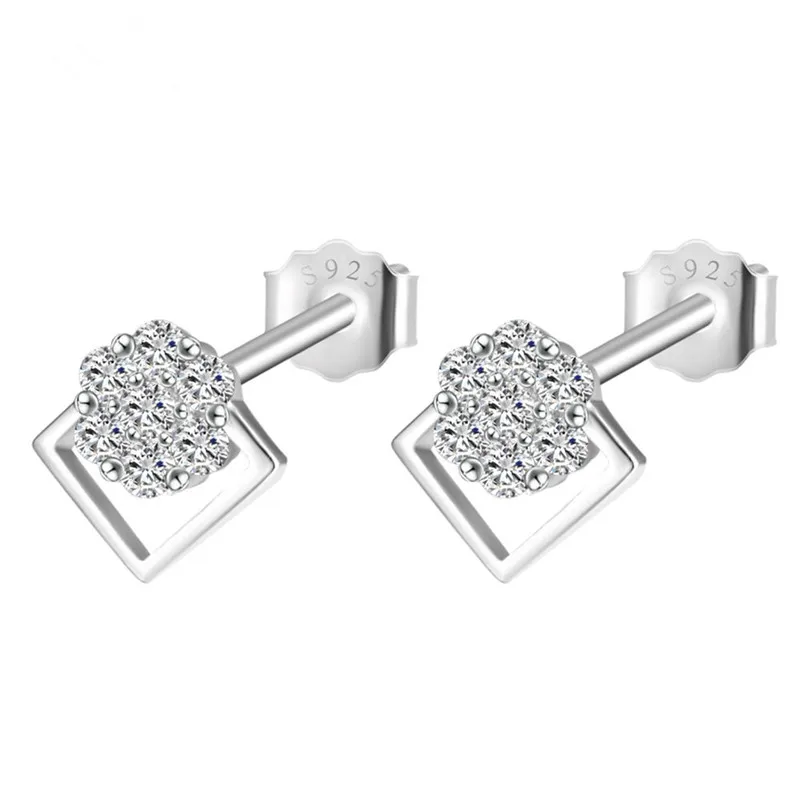 

VOJEFEN 2019 New Earrings For Women Charm Square Silver Earrings Jewelry Square Stud Earrings 925 Sterling Silver Stud Earrings
