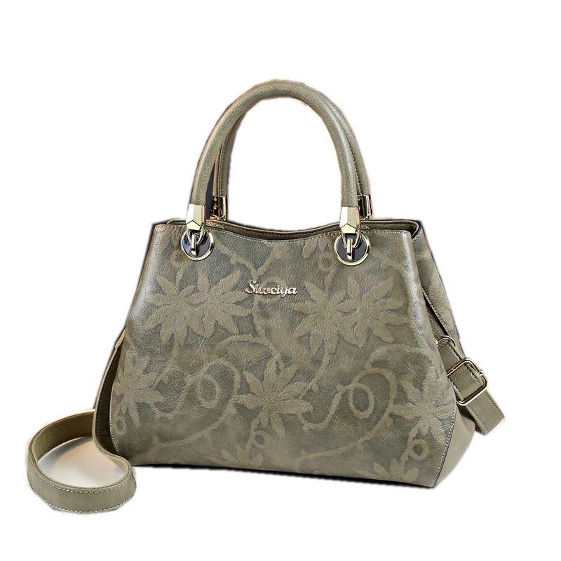 

New fashion casual cow split leather ladies handbag floral embossed messenger bags handbags women famous brands top handle bag