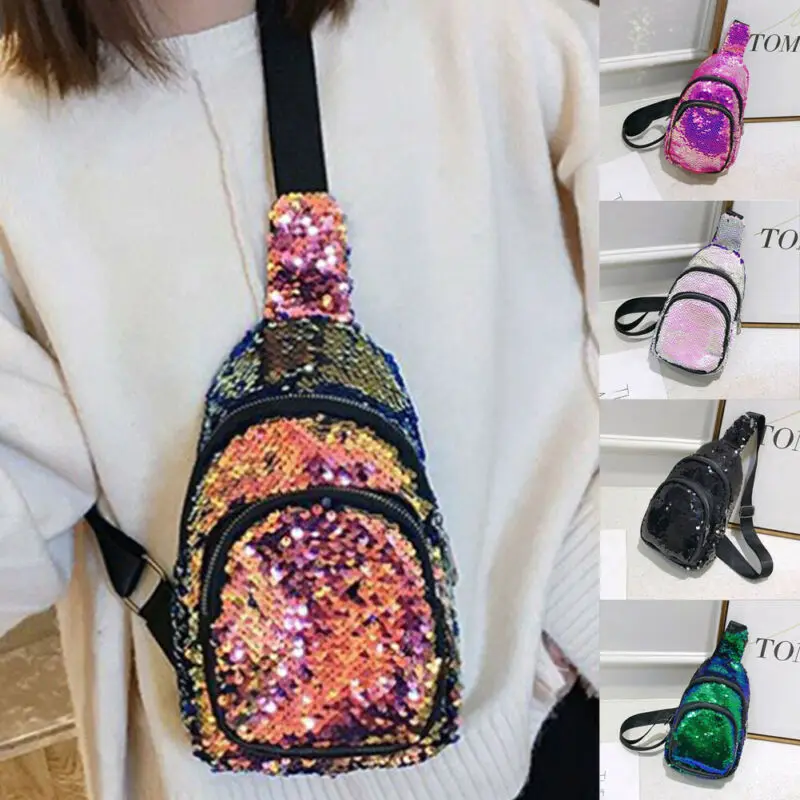 

WOMEN TRAVEL WAIST BUM BAG FANNY PACK HOLIDAY MONEY BELT WALLET GLITTER POUCH
