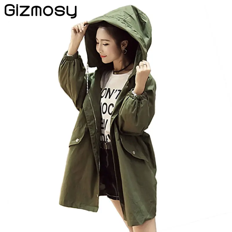

1PC Trench Coat Women Zippers Long Spring Coat Loose Trench Coats Casaco Plus Size Feminino Abrigos Mujer Autumn Outerwear A1804
