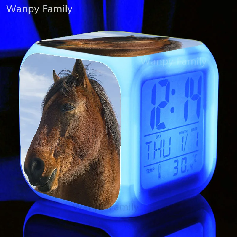 Ferghana лошадь Будильник для детей фестиваль подарок многофункциональный светящийся светодиодный Изменение цвета Цифровые будильники