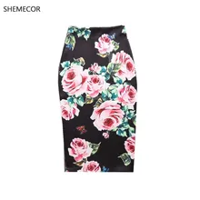 SHEMECOR осень Новая женская подиумная конструкция ретро цветочный принт Высокая талия длинный прямой карандаш Офисная Женская юбка Рабочая одежда