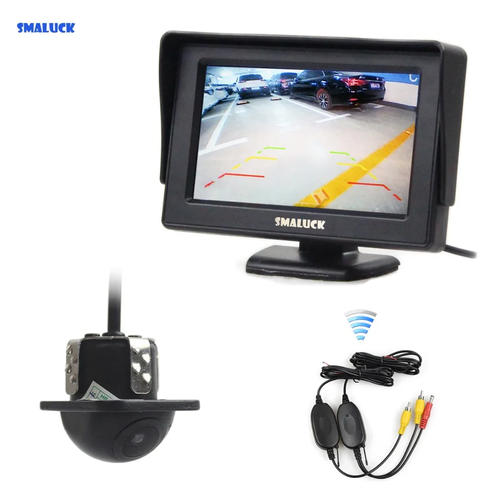 

SMALUCK Wireless 4.3inch LCD Display Rear View Car Monitor Mini Car Cam Rear View Car Camera Reversing System Kit