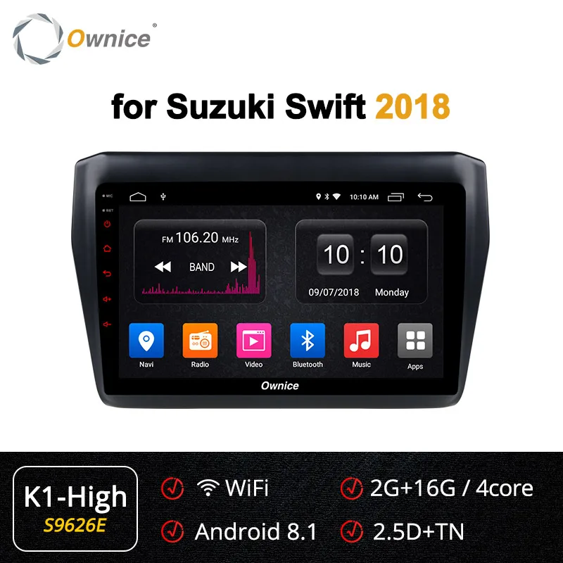 Ownice Android 9,0 автомобильный dvd для Suzuki Swift Стерео gps Navi Автомагнитола 2 Din k3 k5 k6 Аудио Видео плеер 4G LTE DSP SPDIF - Цвет: S9626 K1-High