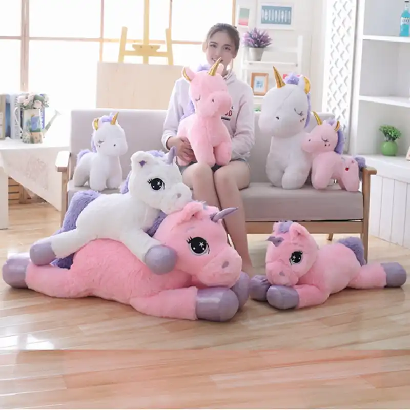 large plush pink unicorn