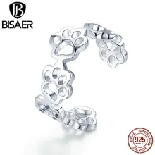 BISAER – bague ajustable en argent Sterling 925 pour femme, bijou avec empreintes de chien et chat, 925