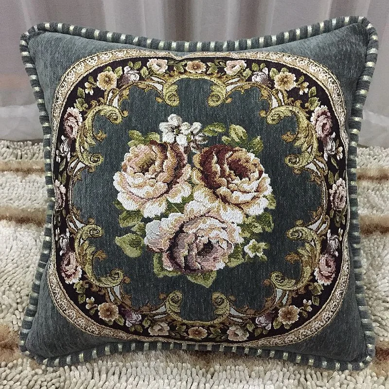 

Free Shipping 1pcs 48CM Chenille Fabric European Embroidery Cushion Cover Home Decor Throw Pillows Decorative Pillow Case MDU001