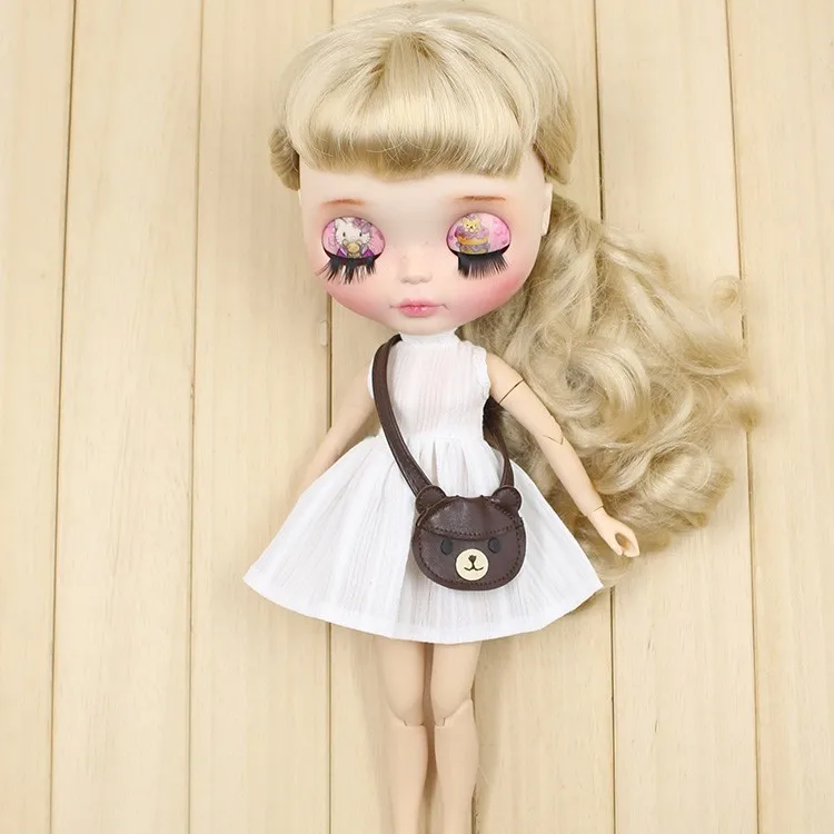 Neo Blythe Doll White Sleeve Less Dress with Bear Bag 6