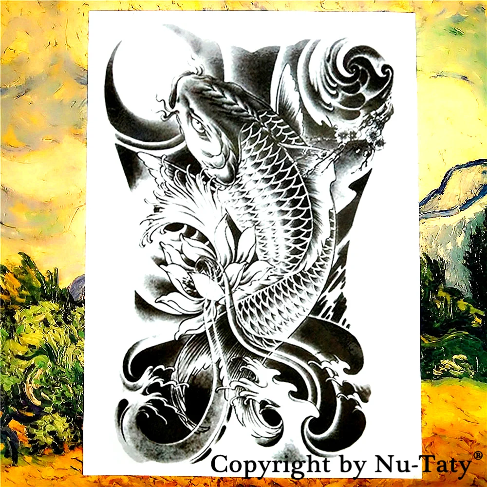 

SHNAPIGN Black Koi Temporary Tattoo Body Art Flash Tattoo Stickers 21*15cm Waterproof Tatoo Car Styling Home Decor Wall Sticker