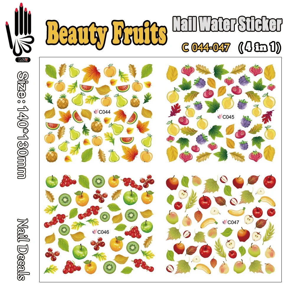 4 Sheets/Lot Nail Sticker C044 047 Beauty Fruits Nail Art Wrap Water