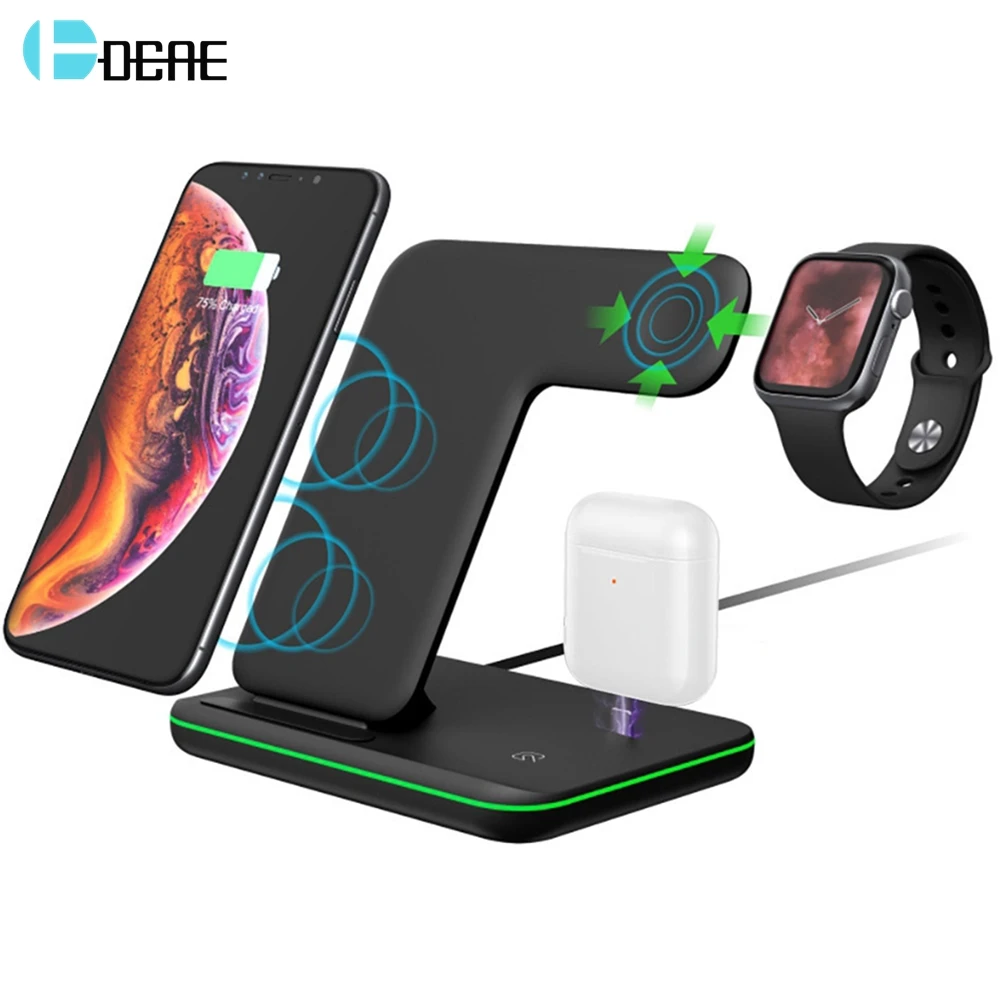 

DCAE 15W Qi Wireless Charger For iPhone 11 XS XR X 8 Samsung S10 S9 Note 10 Fast Charging Stand For Airpods Apple Watch 5 4 3 2