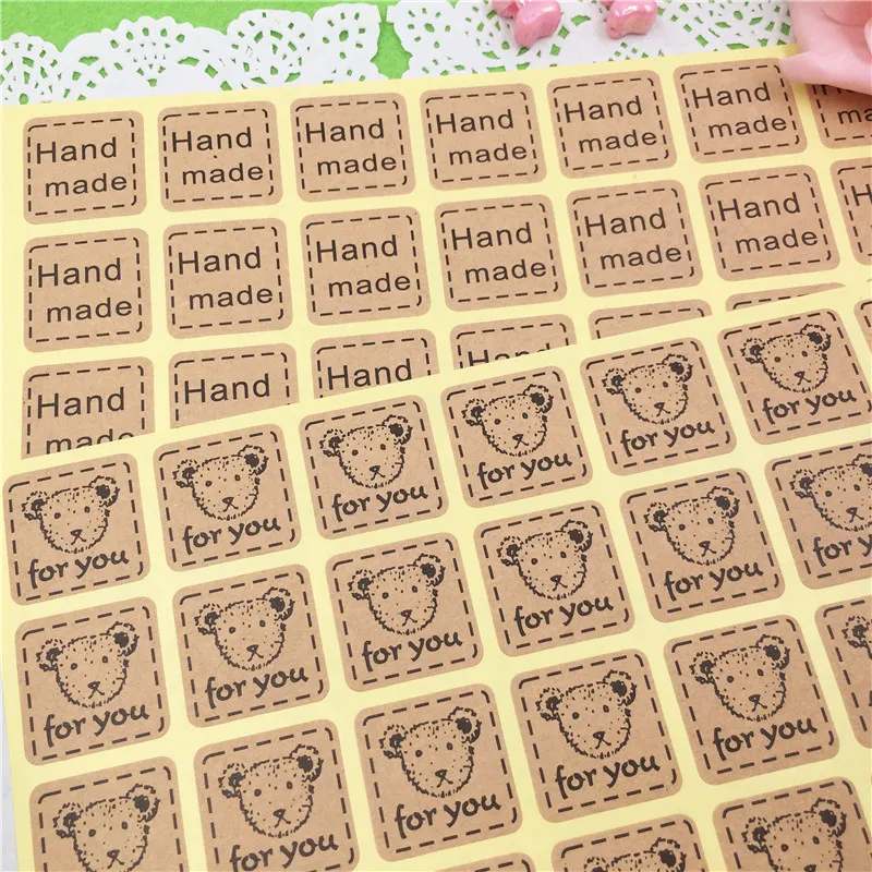 100 шт. 2 узора крафт-бумага сделай сам ручная работа наклейки с bears'non-drying клеем