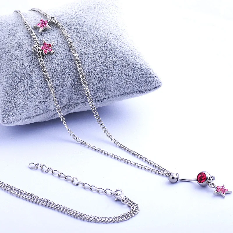 

Pentagram Navel Perforated Siamese Stainless Steel Jewelry Ms. Waist Chain Navel Ring Navel Piercing Medical Steel