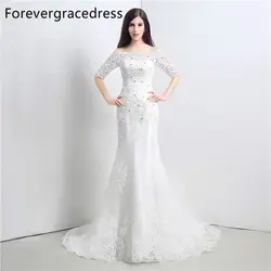 Forevergracedress Винтаж Дешевые Свадебное платье Русалка с плеча аппликация Кружева длинные свадебное платье плюс Размеры индивидуальный заказ