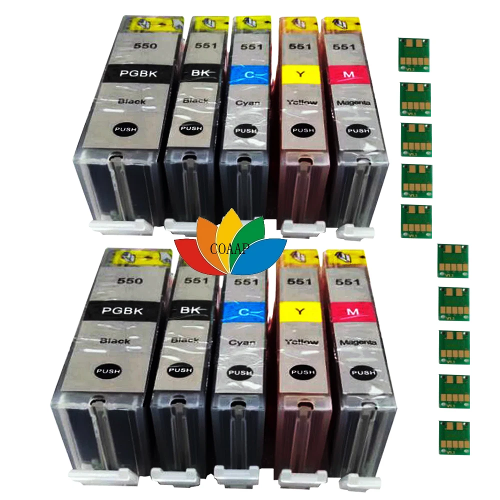 

10 Compatible canon 550 551 ink cartridge PGI550 CLI551 XL for PIXMA MG5450 iP7250 MG6350 MG7150 MX725 Printer