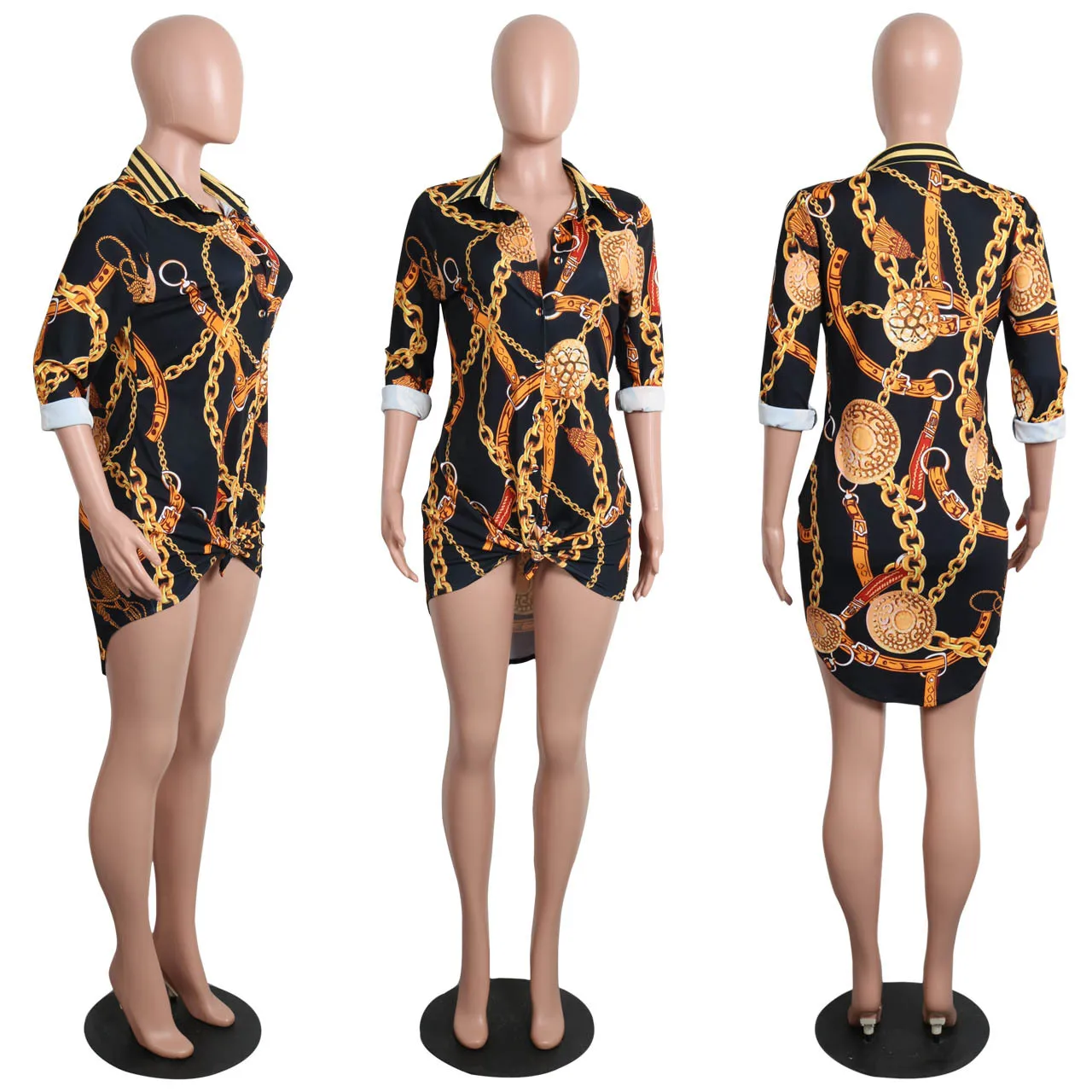 Дашики африканская одежда костюм фантастический Ки с длинными рукавами женская футболка платье, Цветочная черная цепочка напечатанная модная мини-юбка