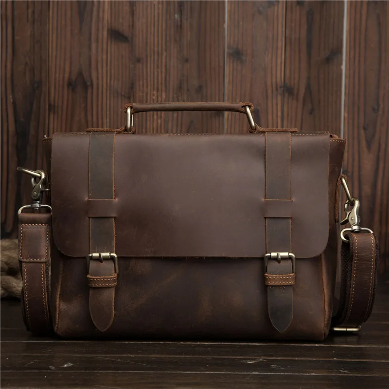 Мужской бизнес-портфель с масляной вощеной кожей, античный дизайн, мужской чехол для ноутбука, модная сумка-мессенджер, сумка-тоут, портфель, 2032-2 - Цвет: Yellow-Brown