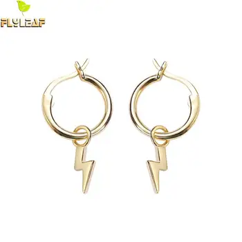 

Flyleaf 925 Sterling Silver Round Lightning Drop Earrings For Women High Quality 18k Gold Dangle Earings Fashion Jewelry Party