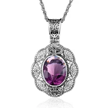 100 Handmade Charm Real 925 Sterling Silver Oval Cut Purple Rhinestone Crystal Pendants For Women Jewelry