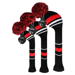 Черный/красный/белый Предупреждение цвет стиль гольф Pom Headcover, набор из 3, для Деревянные клюшки, подарок отца, мужской подарок