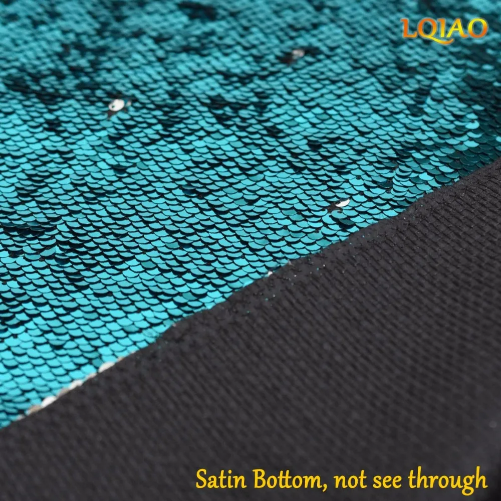 Turquoise Silver Sequin Fabric Reversible-004
