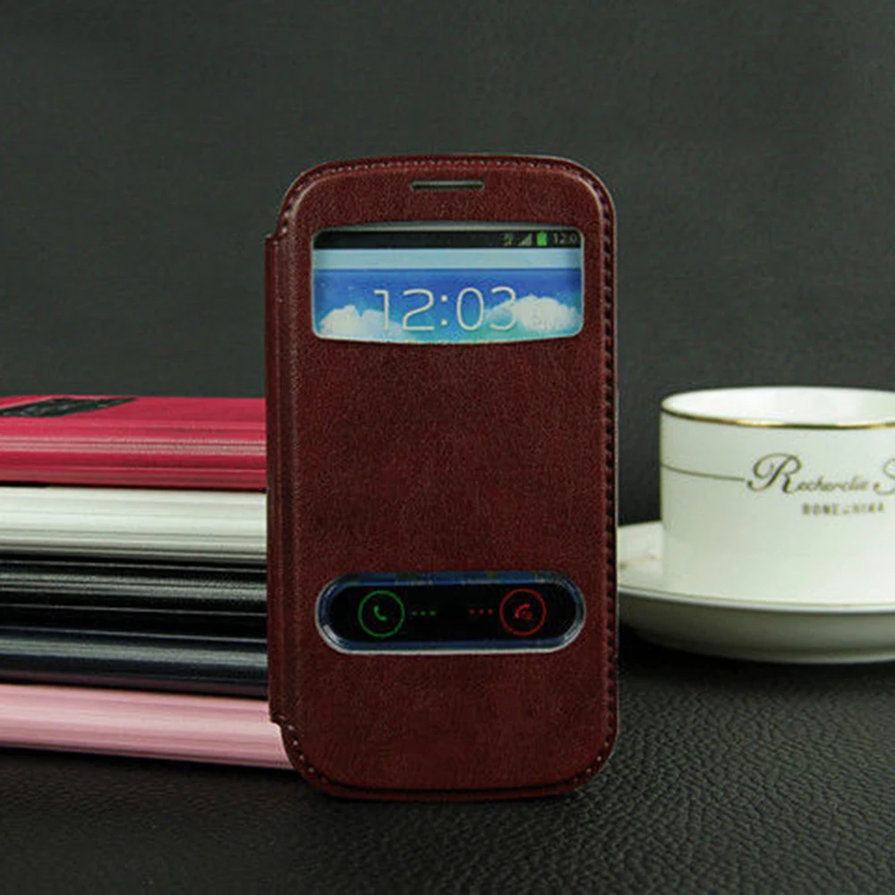 

Luxury View Windows Pu Leather Flip Cases For Samsung Galaxy I9301 S3 Neo S3 Duos GT-I9300i S3 I9300 Phone Cover