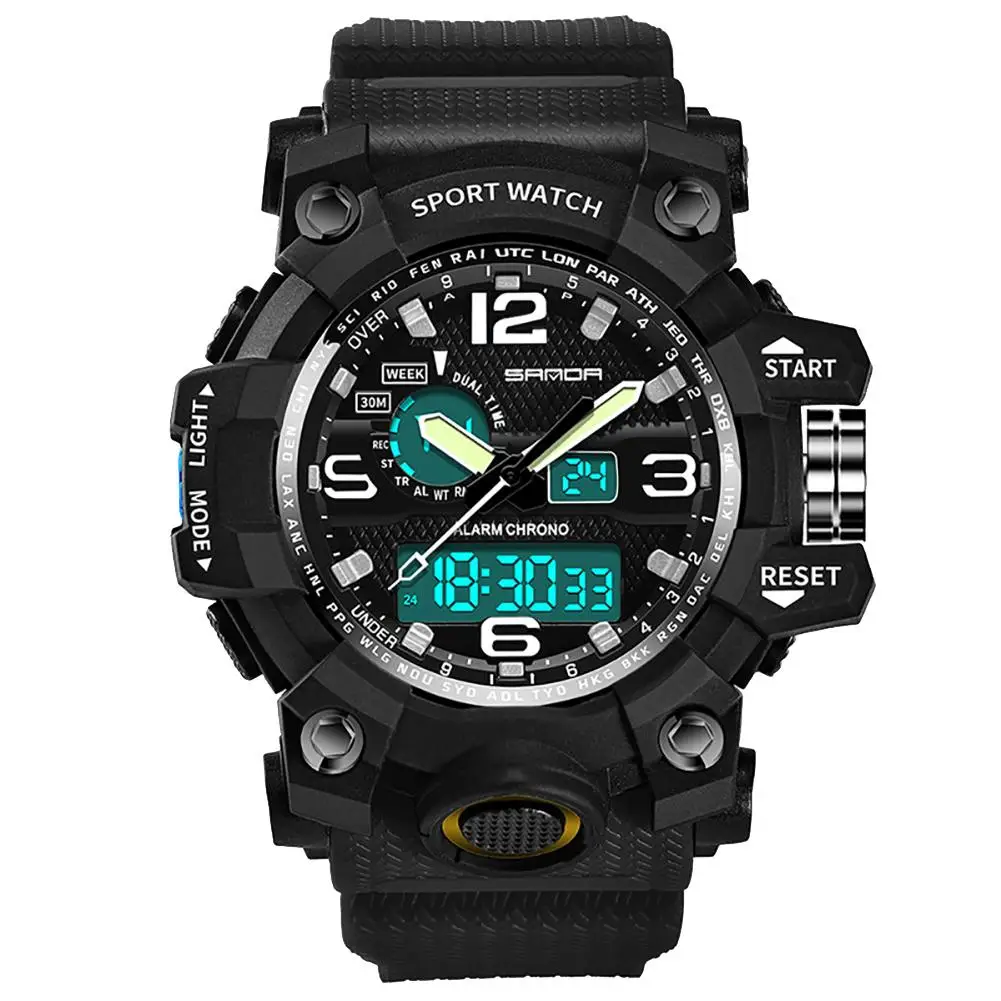 

Men Military Sports Calendar Luminous Dual Display Digital Quartz Wrist Watch
