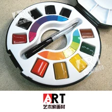 Льготная цена круговой Портативный Путешествия Акварельная живопись твердый Пигмент 10 цветов с кисточкой