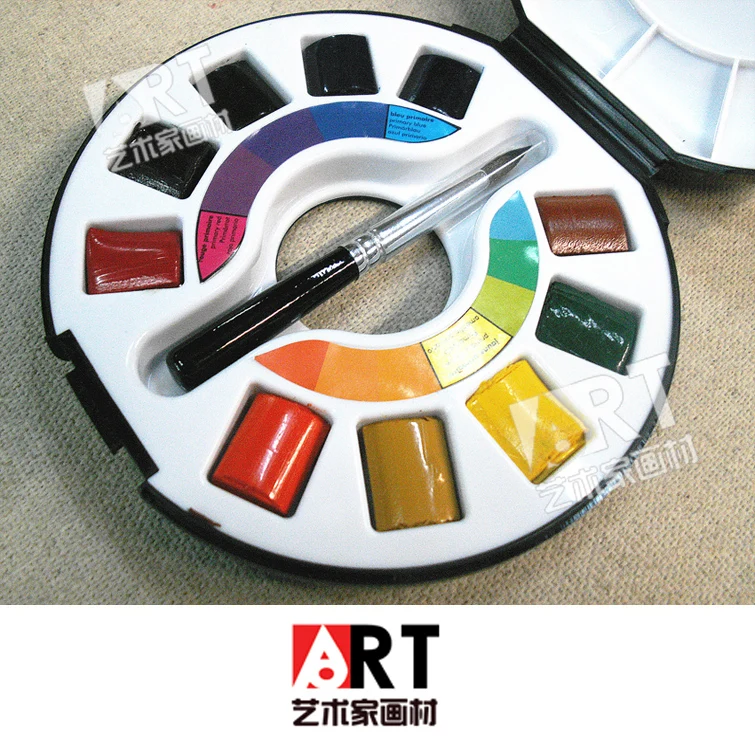 

Free shipping Preferential price circular portable travel watercolor painting solid pigment 10 color With paintbrush