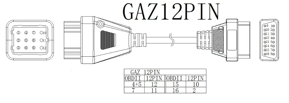 Одежда высшего качества для российских газ 12Pin мужчины к БД OBD2 DLC 16 Pin 16Pin женский автомобиль obd2 адаптер конвертер кабель obd2 газ 12 PIN